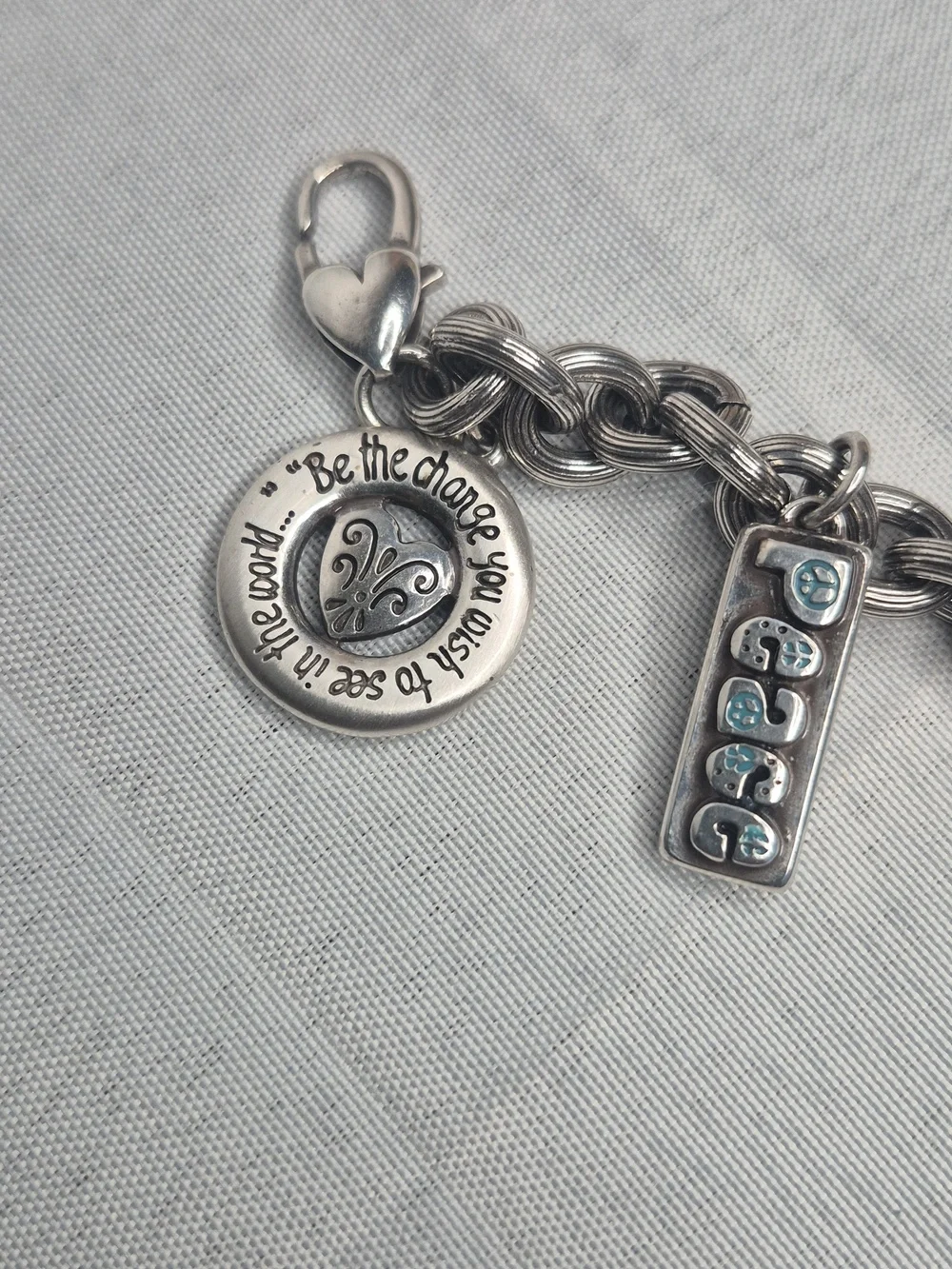 Brighton Vintage Silver Peace Charm Bracelet EUC